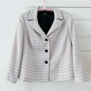 Le Suit Separates Women’s Stripe Blazer Plus Size 18W White Career Office Jacket